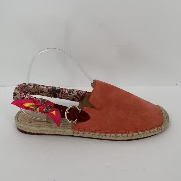 Coach Candice flat espadrille slingback shoes pink floral suede scarf strap 11 - Picture 1 of 7